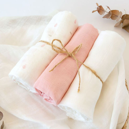 Kiokids Muslin Changing Pads Pink 70x70cm. 3pcs