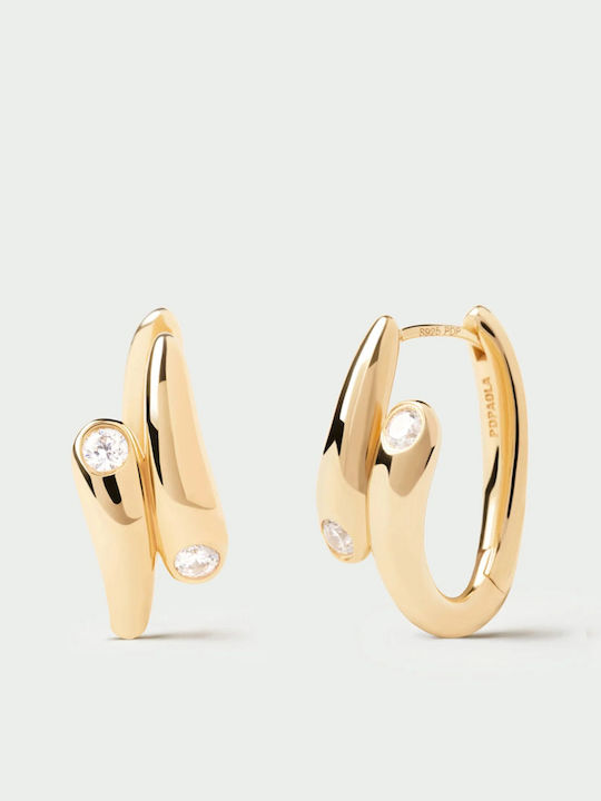Earrings Hoops made of Silver Gold Plated with Stones