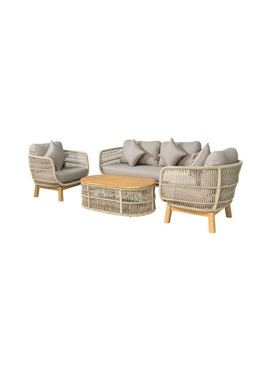 Outdoor Living Room Set Mark 4 Pieces Natural With Pillows E2360,2