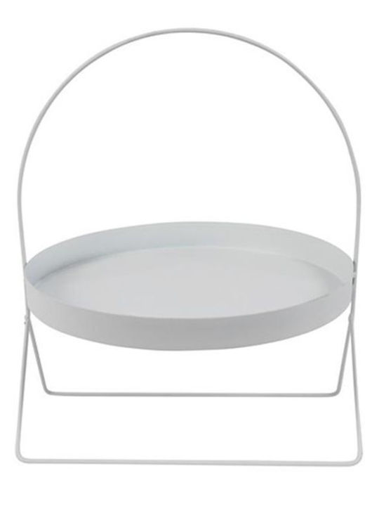Atmosphera Metal Rotund Tavă de Servire în Culoare Alb 30x30x36cm 819256 1buc