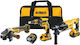 DEWALT DCK308DM Set Angle Wheel & Drywall Screwdriver & Hammer Brushless 18V with 2 Batteries 4Ah - 2Ah and Case