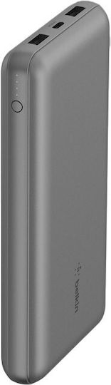 Belkin Boost Charge Power Bank 20000mAh 15W with 2 USB-A Ports and USB-C Port Gray