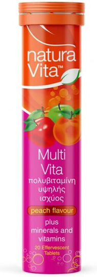 Natura Vita Multi Vita Πολυβιταμίνη για Ενέργεια Ροδάκινο 20 αναβράζοντα δισκία
