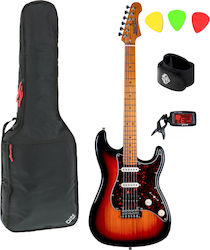 Jet Guitars JS400 Set Electric Guitar ST Style with Case Burst