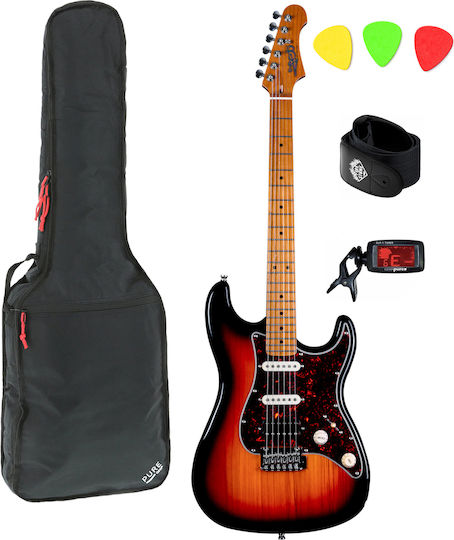 Jet Guitars Σετ Ηλεκτρική Κιθάρα ST Style με HSS Διάταξη Μαγνητών Burst με Θήκη