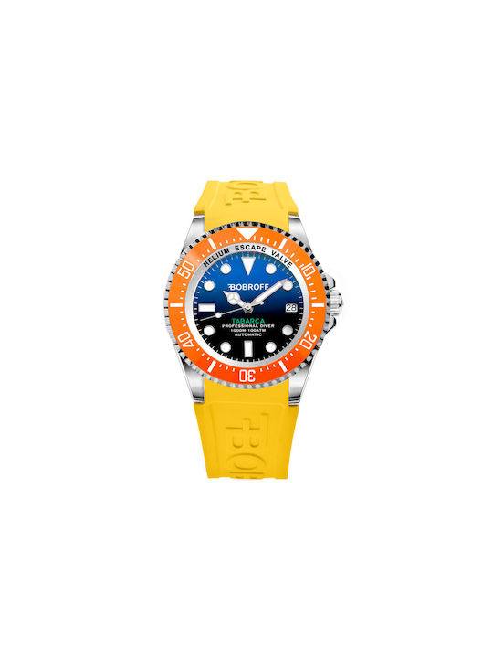 Bobroff Ανδρικό Ρολόι 44mm Μπαταρίας με Κίτρινο Καουτσούκ Λουράκι
