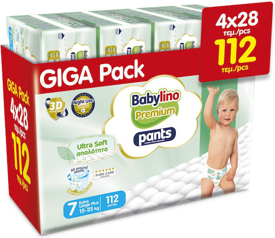 Babylino Premium Diaper Pants GIGA PACK 112 pcs No7 Extra Large Plus 15-25kg– Ultra Soft Softness 3D Protection & High Absorbency