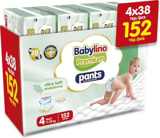 Babylino Premium Πάνες-Βρακάκι GIGA PACK 152 τεμ. No4 Maxi 7-13kg– Ultra Soft Απαλότητα, 3D Προστασία & Υψηλή Απορροφητικότητα
