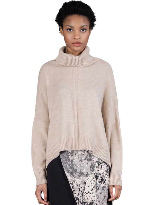 Women's Long Sleeve Sweater Turtleneck Beige