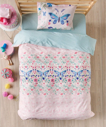 Kentia Pieta Set Kinderbettbezug Einzel mit Kissenbezug Baumwolle Rosa 165x245cm