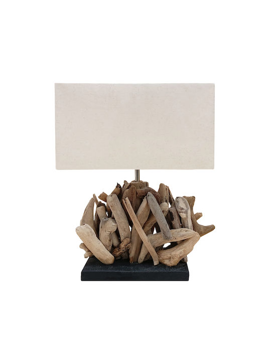 Freebox Table Lamp with White Shade and Brown Base