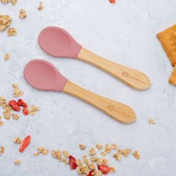 AppeKids Σετ Βρεφικά Μαχαιροπίρουνα με Ένδειξη Θερμοκρασίας από Bamboo για 6+ μηνών Ροζ 2τμχ