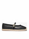 Lynn Leather Espadrille Δερμάτινες Γυναικείες Μπαλαρίνες σε Μαύρο Χρώμα
