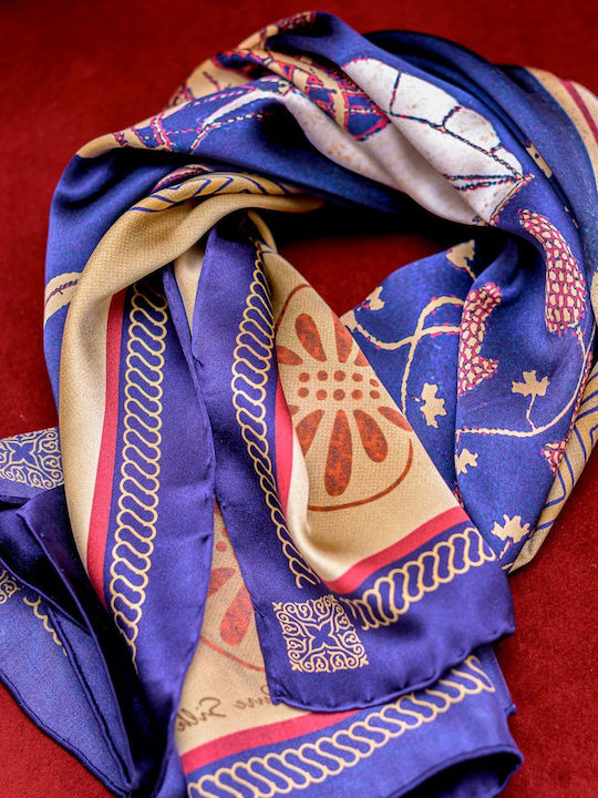 Purple Beige Pure Silk Scarf 70x70 cm Ancient Greek Scarves
