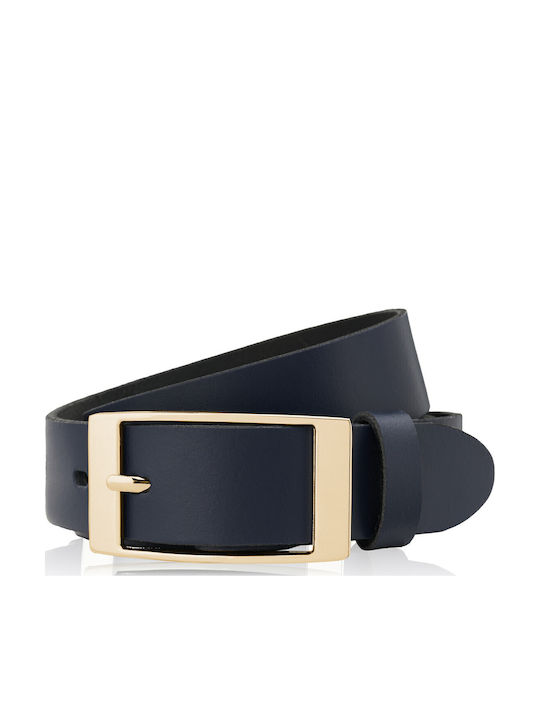 Women's Dark Blue Leather Belt 120 Cm Gold Buckle Pg-02-dbz-120