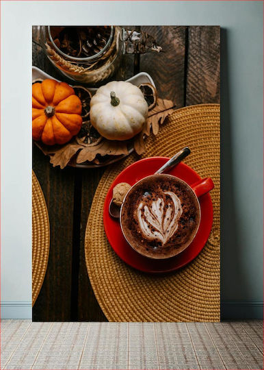 Gemälde Herbst Kaffee Kürbisse 100x150