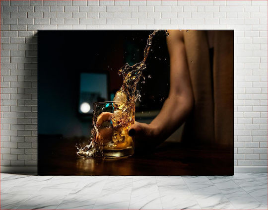 Πίνακας Splashing Whiskey In Glass Πιτσίλισμα Ουίσκι Ποτήρι 90x60
