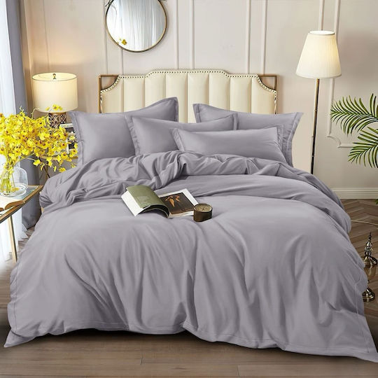 To megalo pazari Set Cearșafuri King Size cu Elastic 220x240cm. Gri 4buc