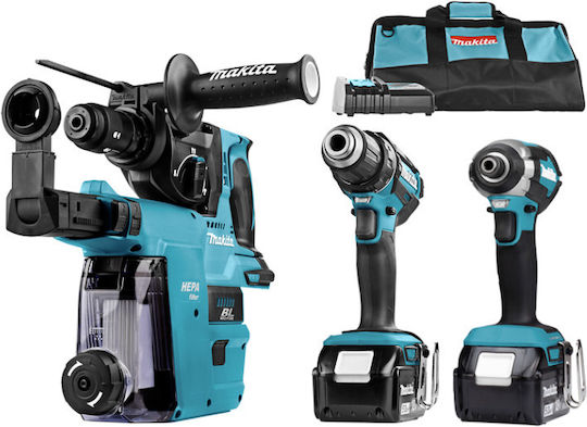 Makita DLX3154TX1 Сет Двигател за бормашина & Ударна бормашина 18V с 2 батерии 5Ах и куфар