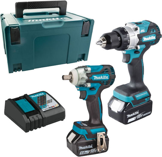 Makita DLX2433TJ Set Drill Driver & Impact Driver 18V with 2 Batteries 5Ah and Case