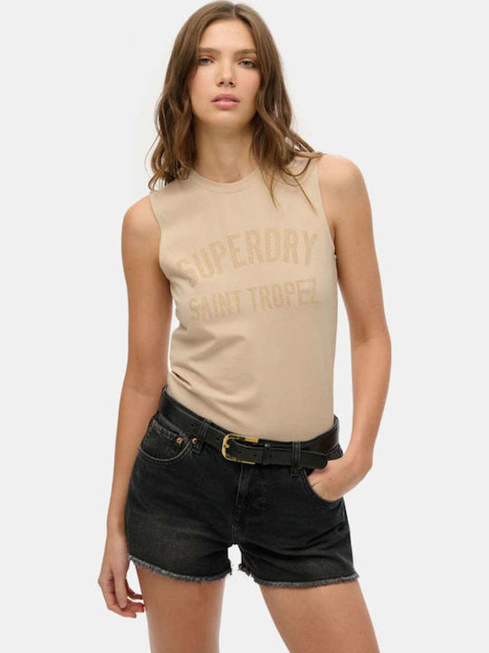 Superdry D2 Women's Blouse Cotton Sleeveless Beige