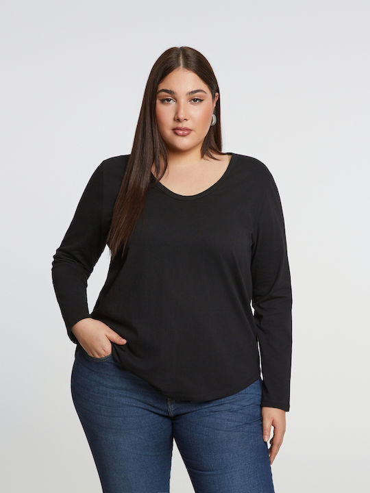 Basic Women's Blouse Cotton Long Sleeve Black