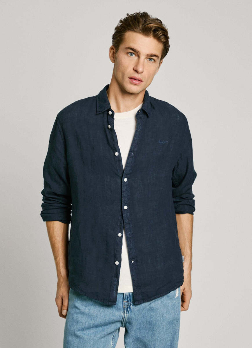 Pepe Jeans Drop 3a Arnau Long-sleeved Linen Shirt Dulwich Blue