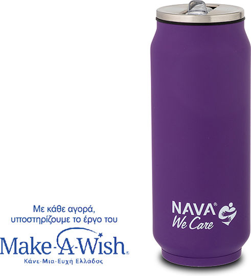Nava "we Care" Glass Thermos Stainless Steel / Plastic 500ml PURPLE with Straw