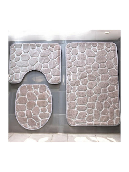 To megalo pazari Non-Slip Bath Mats Set Toilet TMP-3761 Salmon 3pcs
