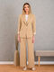 Damen Stoff Hose mit Gummizug in Gerader Linie Gestreift Beige