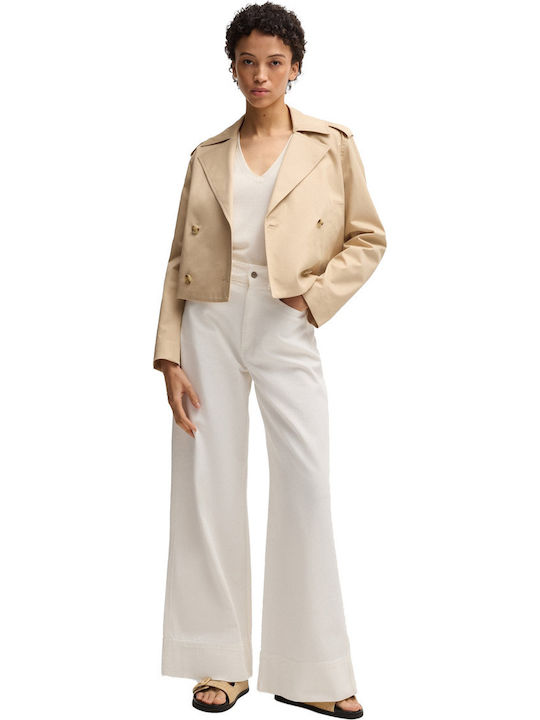 Women's Fabric Trousers in Wide Leg Style White