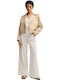 Women's Fabric Trousers in Wide Leg Style White