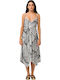 Summer Midi Slip Dress White-Black