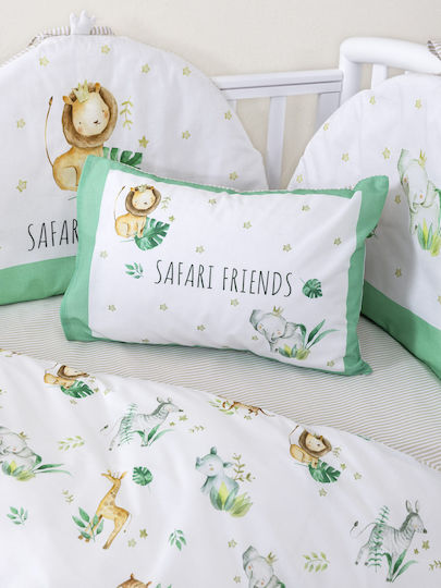 Nima Safari Friends Crib Bumpers Classic Inside White, Green 40x200cm