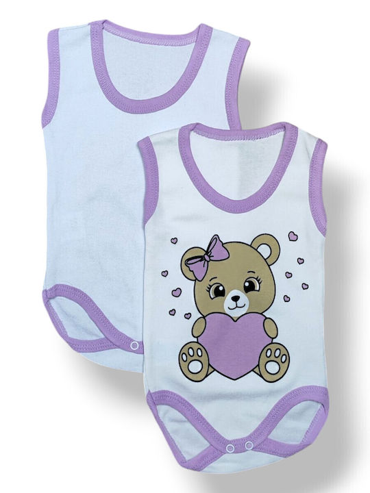Babydom Set Babystrampler Ärmellos White, Lilac 2Stück