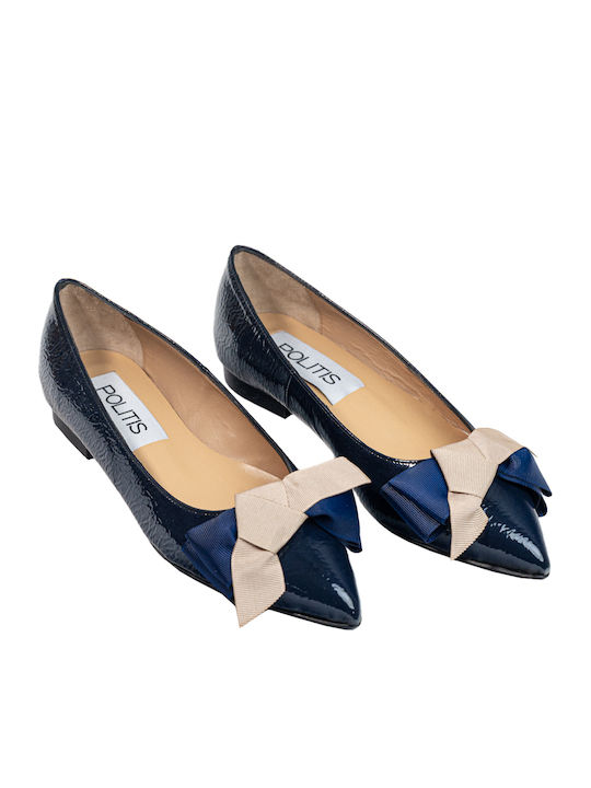 Leder Damen Ballerinas Spitz zulaufend Blau