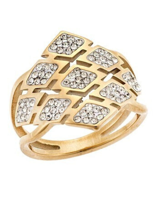 Senza Damen Ring mit Steinen aus Stahl Vergoldet