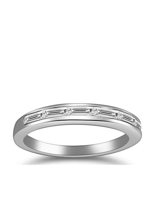 Chrilia Дамски Пръстен Половинчат с Диамант от Бяло злато 18K
