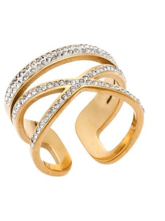 Senza Damen Ring mit Steinen aus Stahl Vergoldet