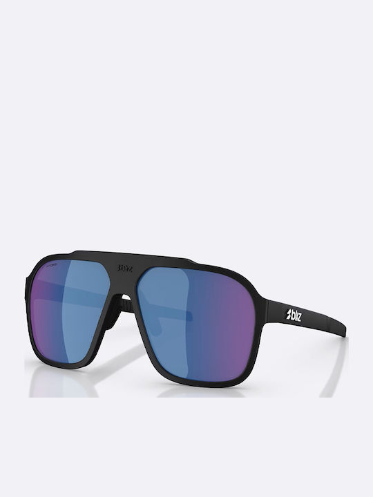 Bliz Herren Sonnenbrille mit Schwarz Kunststoff Gestell und Blau Spiegel Linse