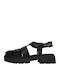 Leather Women's Flat Sandals in Black Color