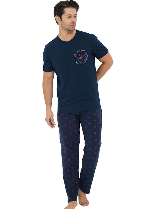 Siyah Inci Men's Summer Pajamas Set Dark Blue