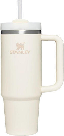 Stanley Quencher H2.0 FlowState Handled Tumbler Thermos Stainless Steel BPA Free 890ml Beige with Straw and Handle
