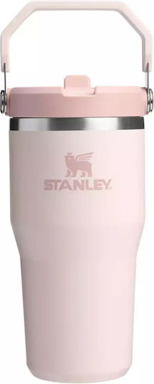 Stanley Iceflow Flip Straw Glass Thermos Stainless Steel BPA Free 600ml Pink with Straw and Handle