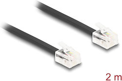 DeLock Flat Τηλεφωνικό Καλώδιο RJ11 6P4C 2m Μαύρο (90618)