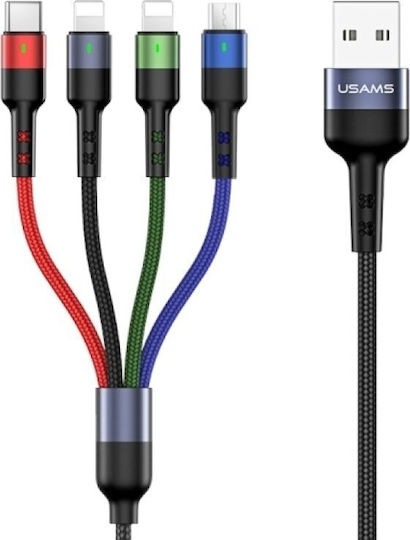 Usams Braided USB to Type-C / Lightning Cable 2A Μαύρο 3m (10CAB0346)