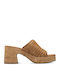 Mules with Chunky High Heel in Tabac Brown Color