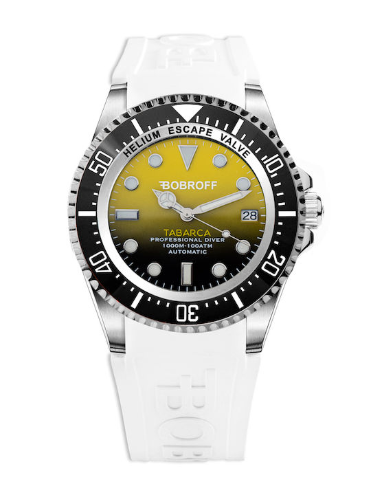 Bobroff Ανδρικό Ρολόι 44mm Αυτόματο με Λευκό Ατσάλινο Μπρασελέ