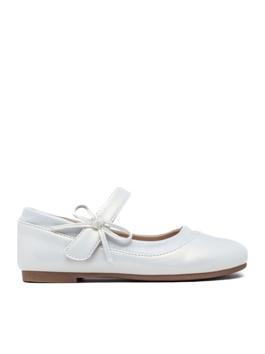 Kids Ballerinas with Hoop & Loop Closure White