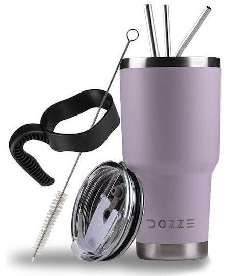 Dozze Ποτήρι Θερμός Ανοξείδωτο / Πλαστικό BPA Free 887ml Mauve Purple με Λαβή και Καλαμάκι